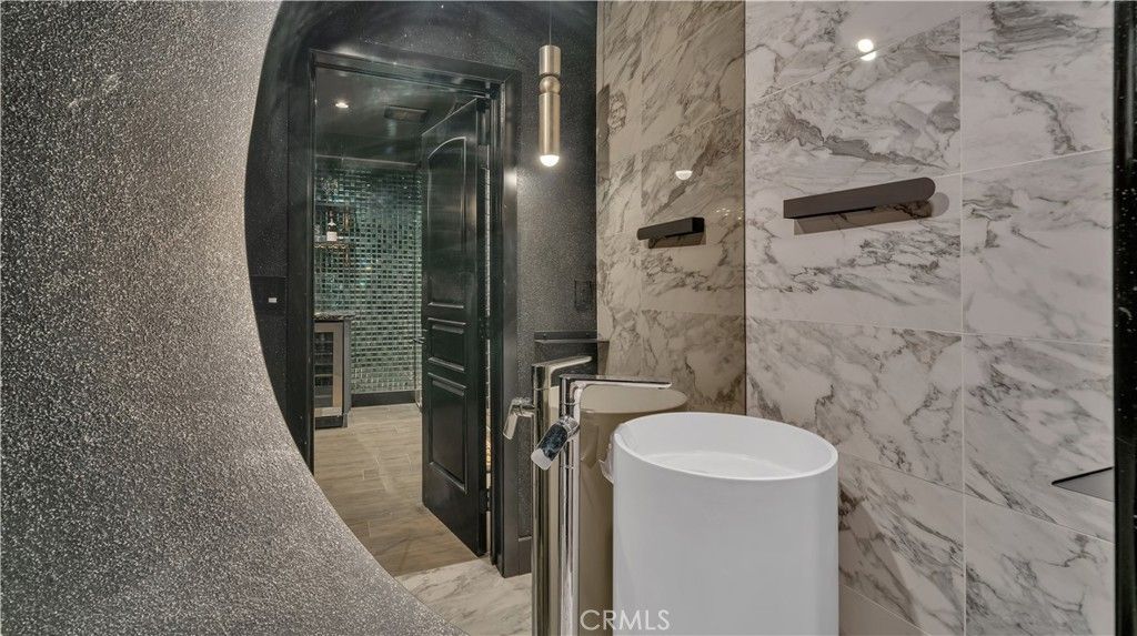 Bathroom, Glass Shower, Interior, Marble, Marble Walls, Wood Texture Flooring