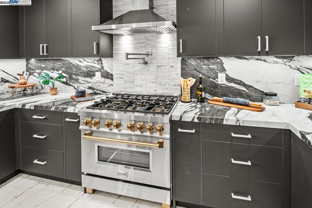 Interior, Kitchen, Marble Walls, Stainless Steel Appliances
