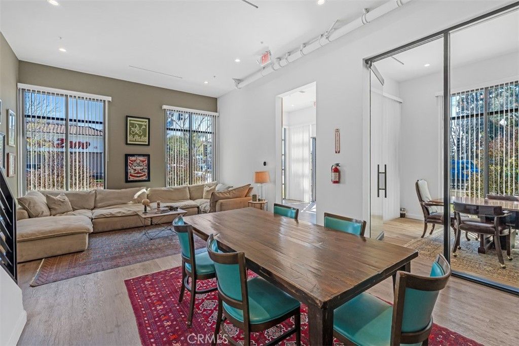 Dining room, Interior, Living room, Recessed Lighting, Wood Texture Flooring