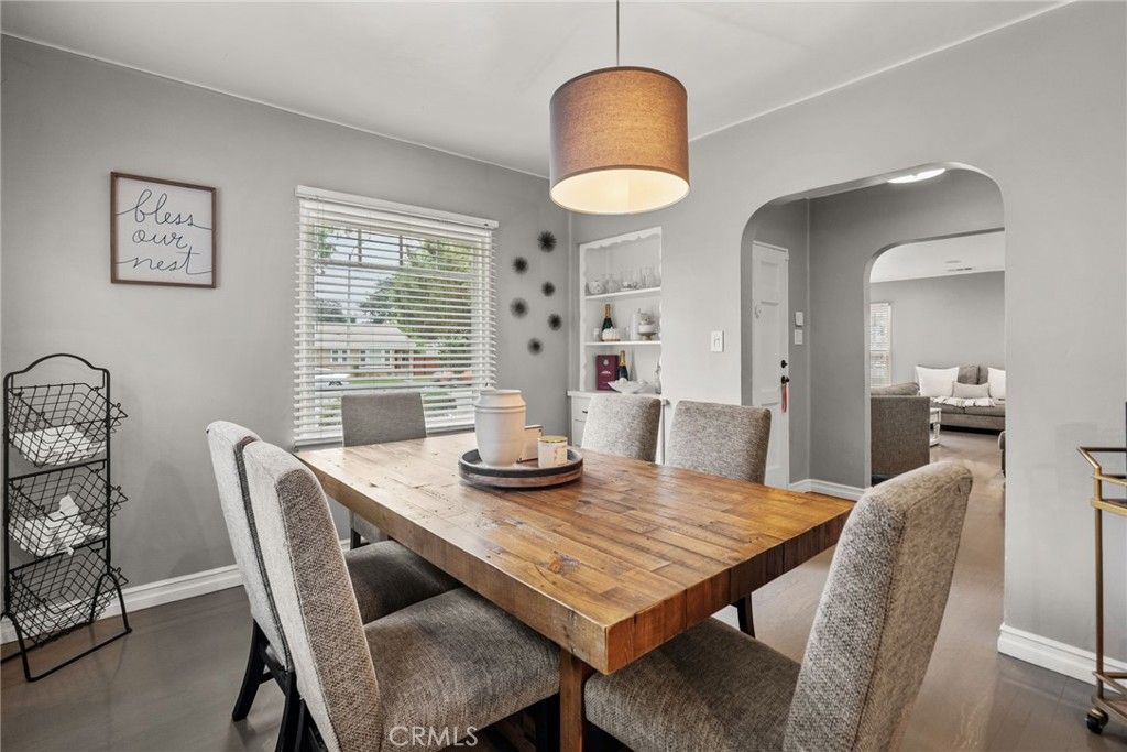 Dining room, Interior, Pendant Lights, Wood Texture Flooring