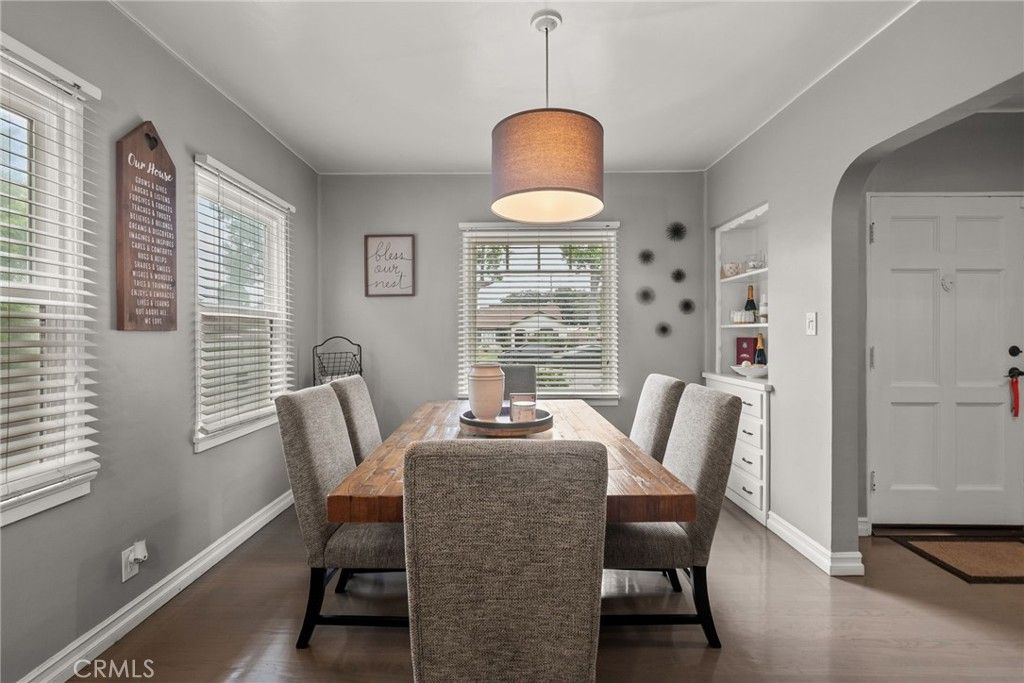 Dining room, Interior, Pendant Lights, Wood Texture Flooring