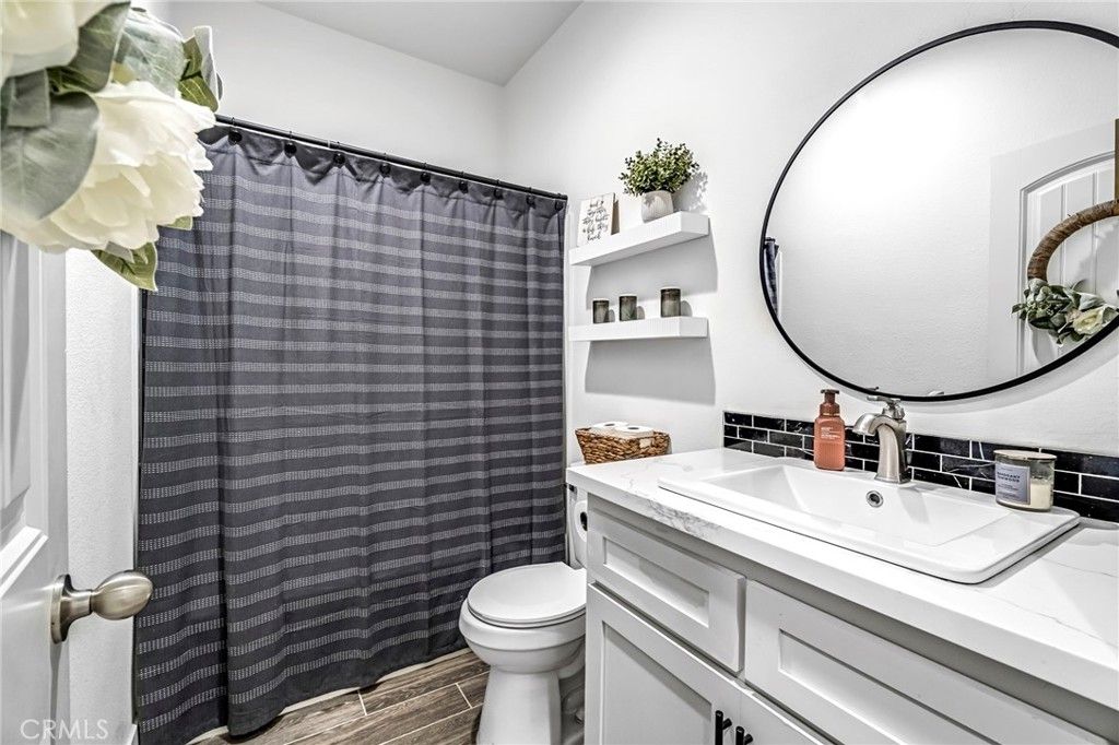 Bathroom, Interior, Tile Countertops, Wood Texture Flooring