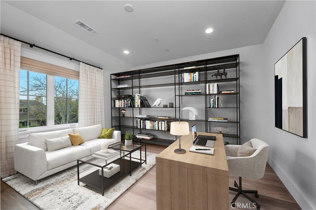 Home Office, Interior, Living room, Recessed Lighting, Wood Texture Flooring