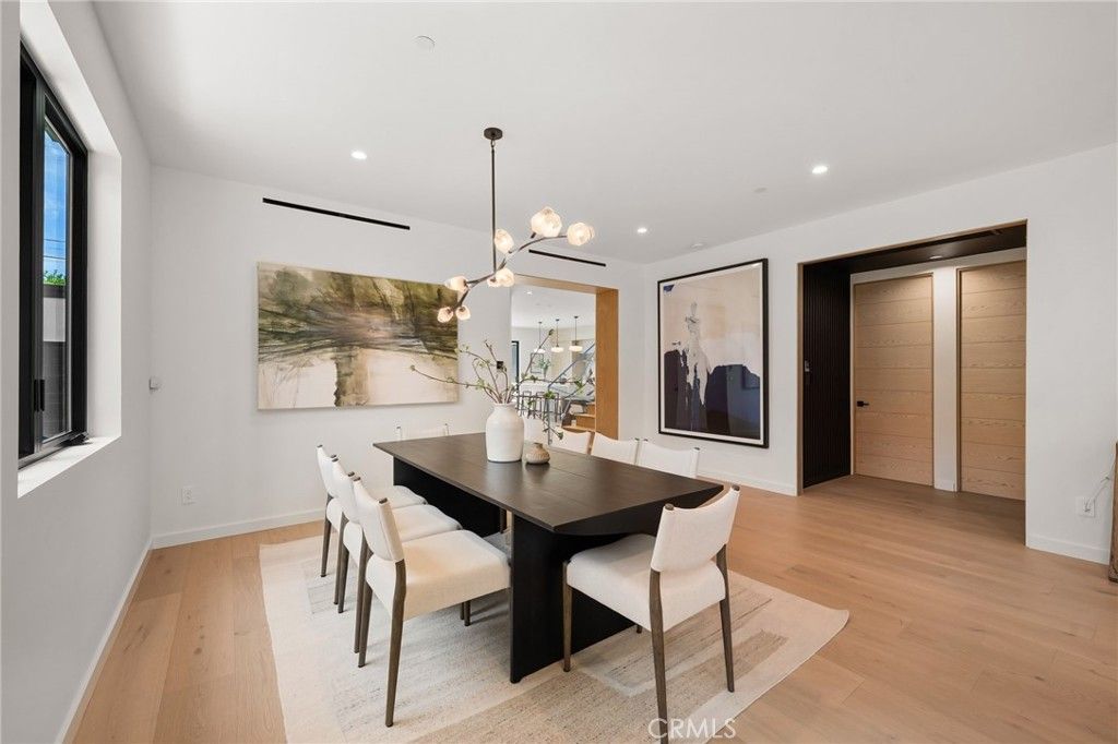 Dining room, Interior, Pendant Lights, Recessed Lighting, Wood Texture Flooring