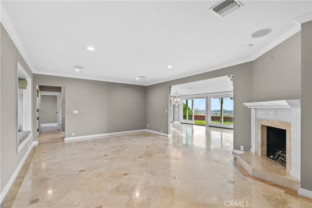 Chandelier, Empty room, Fireplace, Interior, Recessed Lighting