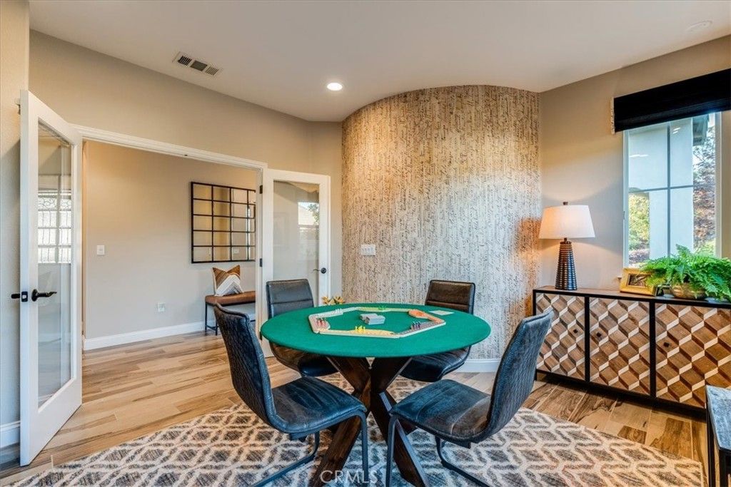Dining room, Game Room, Interior, Recessed Lighting, Wood Texture Flooring
