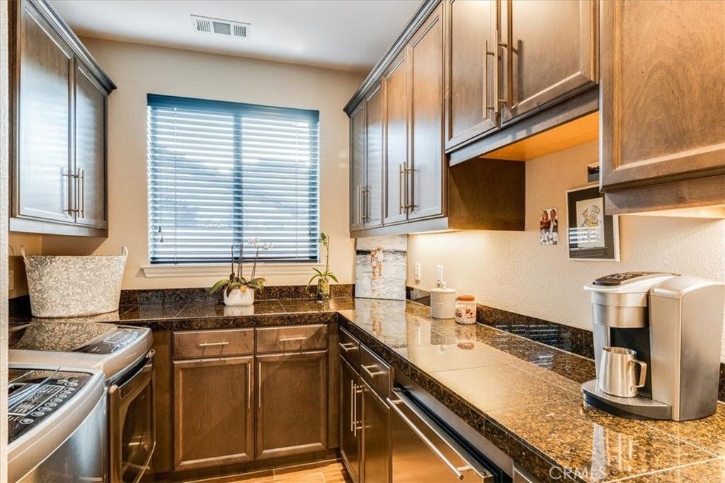 Interior, Kitchen, Tile Countertops, Wood Texture Flooring
