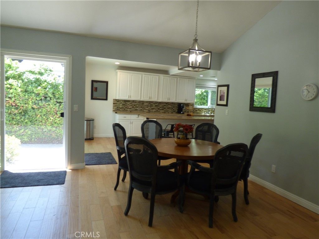 Dining room, Interior, Pendant Lights, Recessed Lighting, Wood Texture Flooring