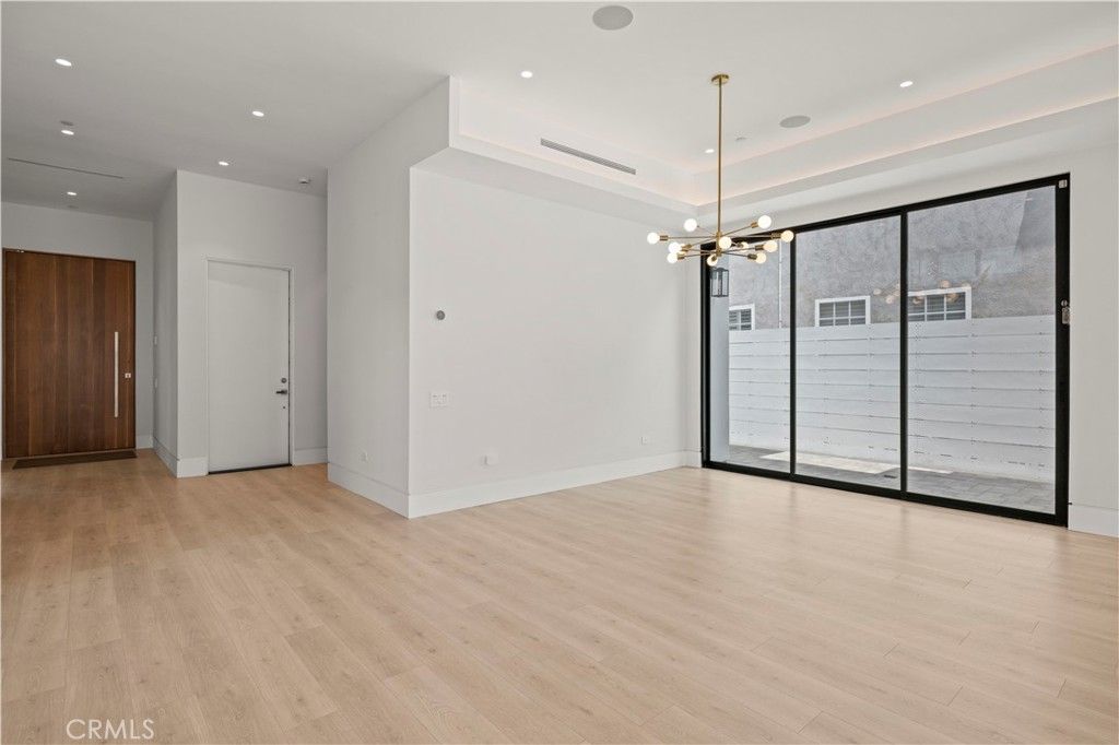Empty room, Interior, Pendant Lights, Recessed Lighting, Wood Texture Flooring