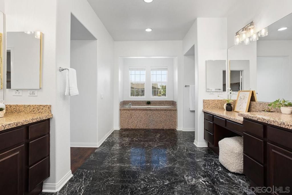 Bathroom, Dual Sink Vanities, Interior, Marble, Recessed Lighting