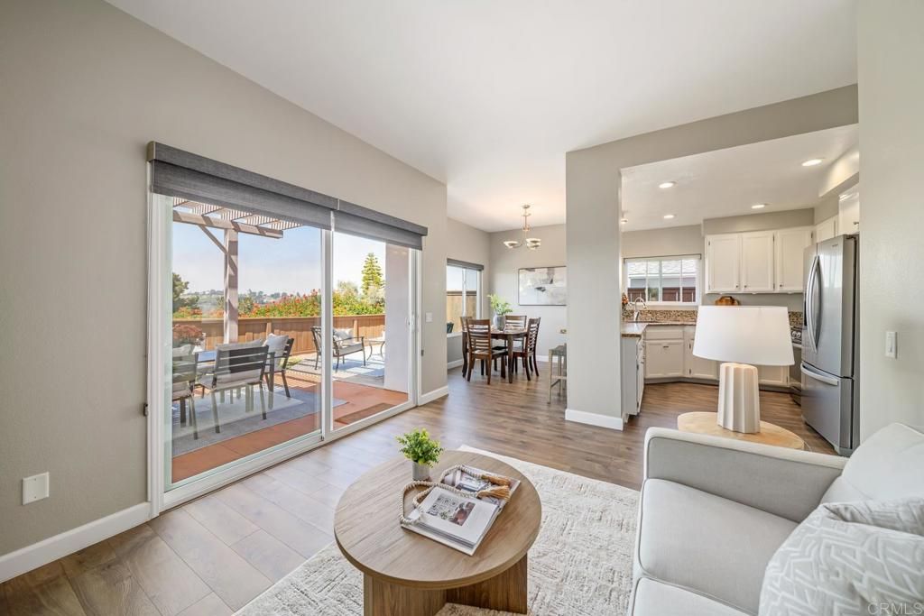 Dining room, Interior, Kitchen, Living room, Pendant Lights, Recessed Lighting, Stainless Steel Appliances, Wood Texture Flooring