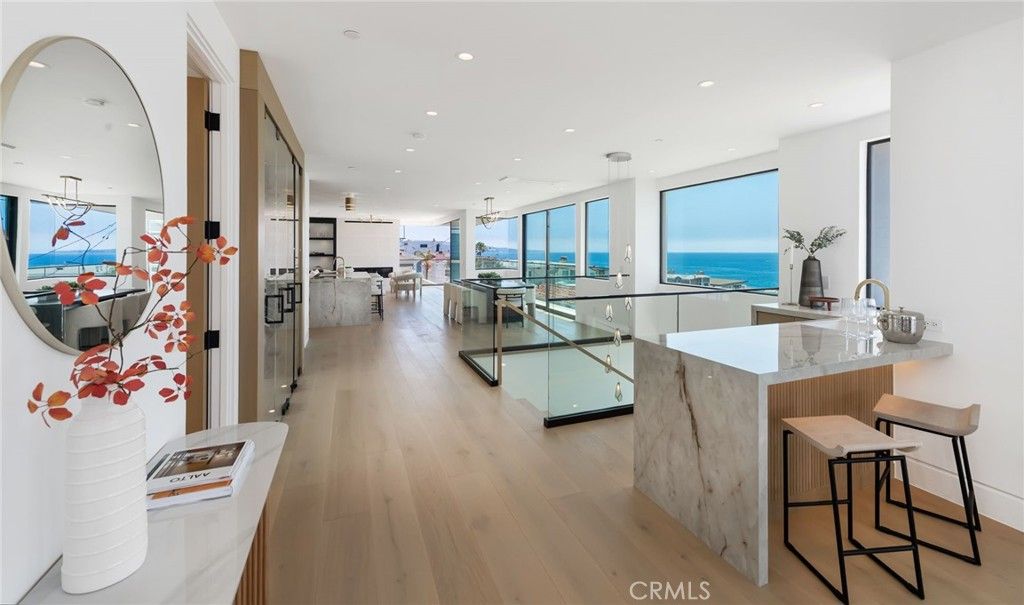 Interior, Kitchen, Pendant Lights, Recessed Lighting, Stainless Steel Appliances, Water, Wood Texture Flooring