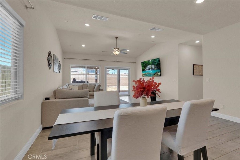 Dining room, Interior, Living room, Recessed Lighting, Wood Texture Flooring