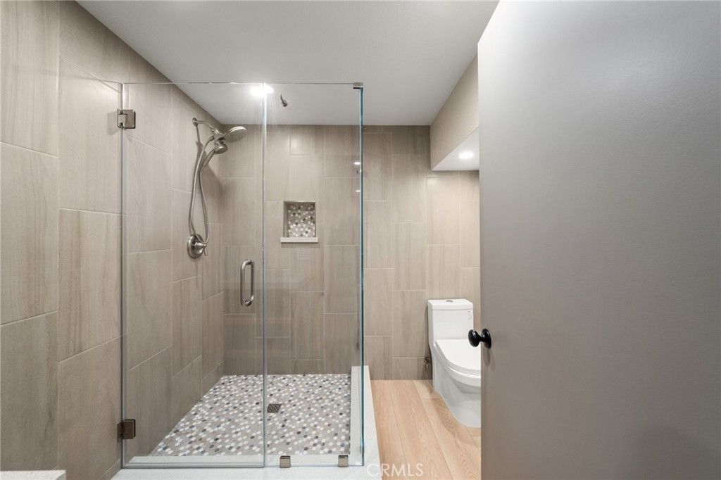 Bathroom, Glass Shower, Interior, Wood Texture Flooring