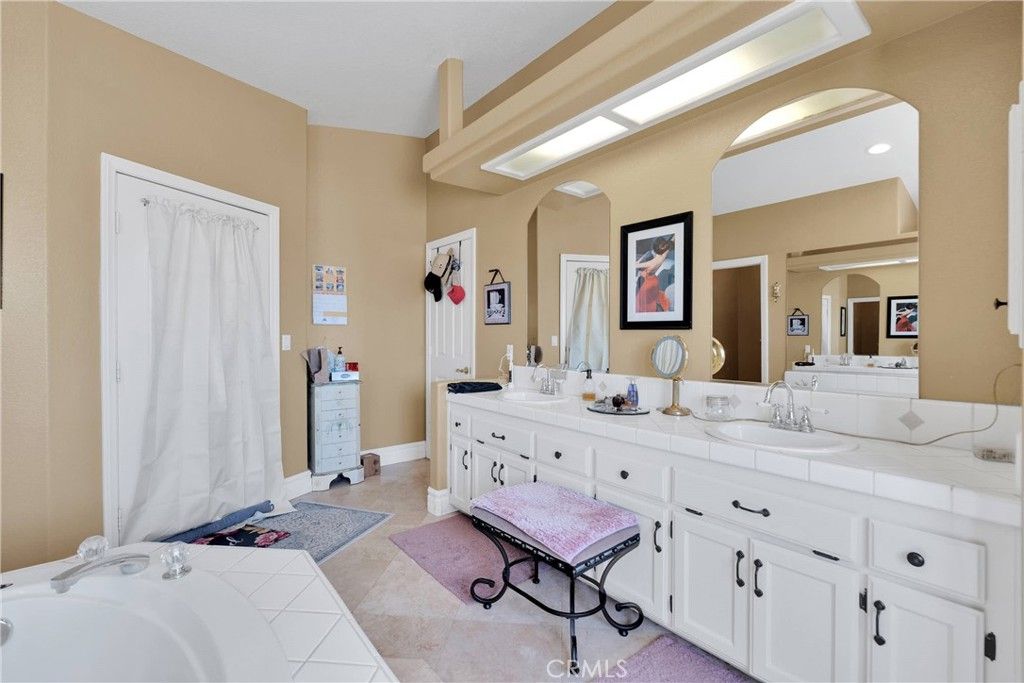 Bathroom, Dual Sink Vanities, Interior, Recessed Lighting, Tile Countertops