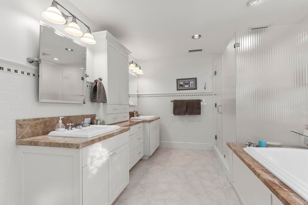 Bathroom, Dual Sink Vanities, Glass Shower, Interior, Recessed Lighting