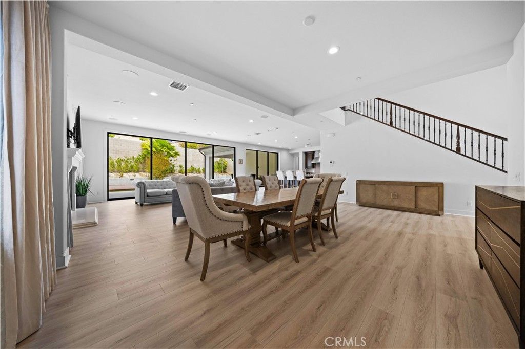 Dining room, Interior, Recessed Lighting, Wood Texture Flooring