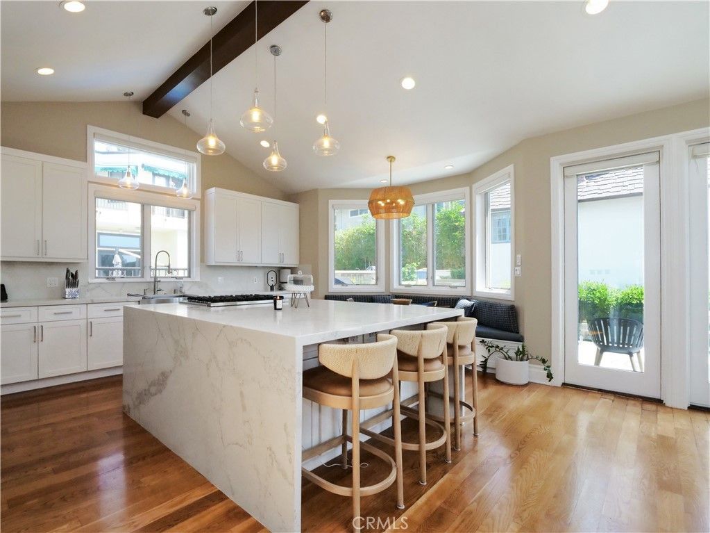 Interior, Kitchen, Pendant Lights, Recessed Lighting, Wooden Beams, Wood Texture Flooring