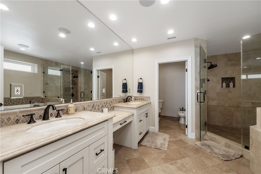 Bathroom, Dual Sink Vanities, Glass Shower, Interior, Recessed Lighting