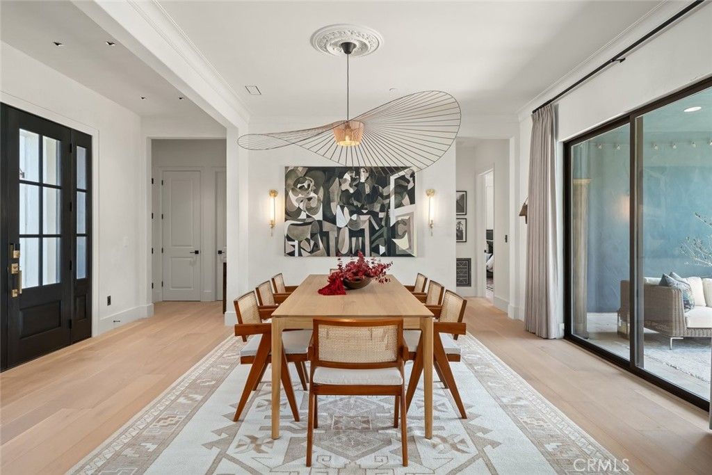 Dining room, Interior, Pendant Lights, Wood Texture Flooring