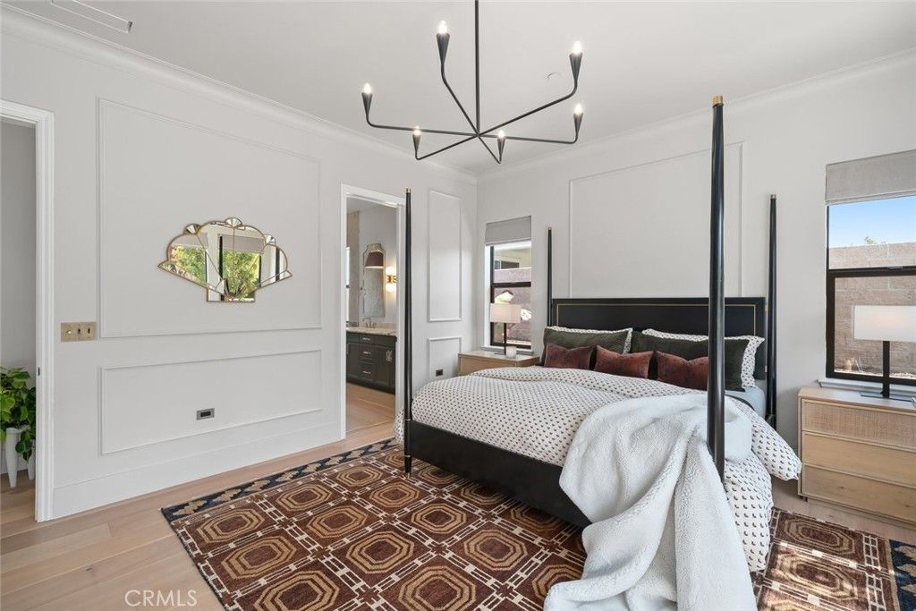 Bedroom, Chandelier, Interior, Pendant Lights, Wood Texture Flooring