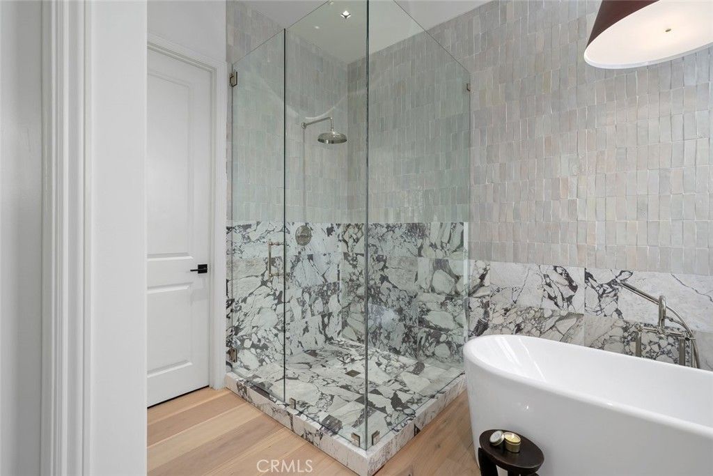 Bathroom, Glass Shower, Interior, Wood Texture Flooring