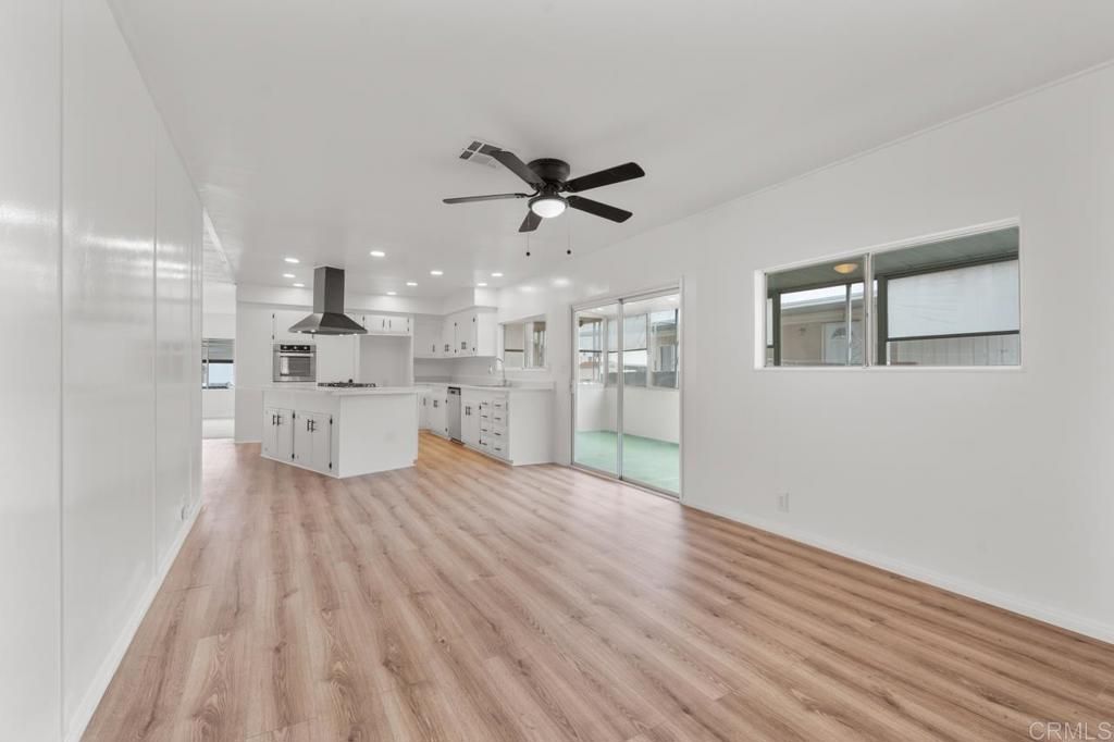 Empty room, Interior, Kitchen, Recessed Lighting, Wood Texture Flooring