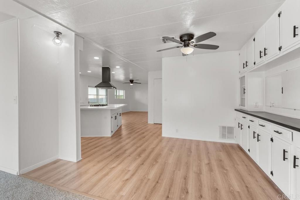 Empty room, Interior, Kitchen, Recessed Lighting, Wood Texture Flooring