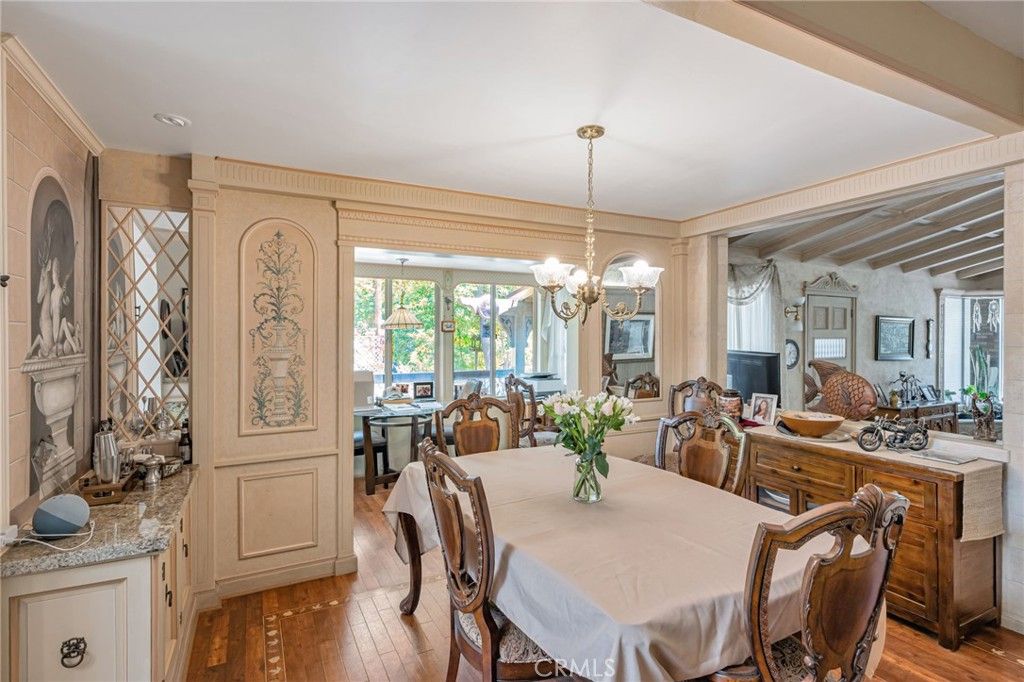 Chandelier, Dining room, Interior, Wood Texture Flooring
