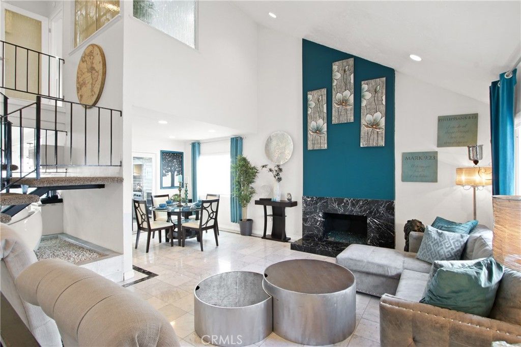 Dining room, Fireplace, Interior, Living room, Recessed Lighting