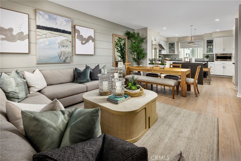 Dining room, Interior, Kitchen, Living room, Pendant Lights, Recessed Lighting, Stainless Steel Appliances, Wood Texture Flooring