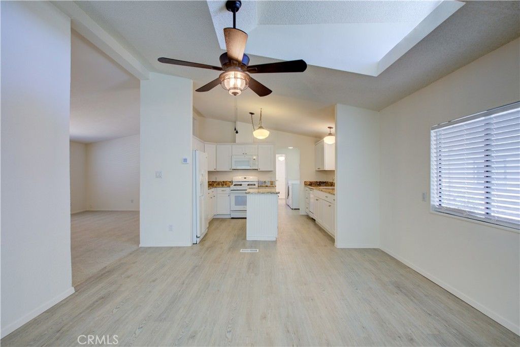 Empty room, Interior, Kitchen, Pendant Lights, Wood Texture Flooring