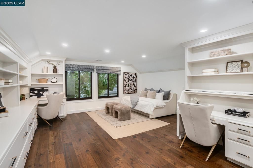 Bedroom, Home Office, Interior, Recessed Lighting, Wood Texture Flooring