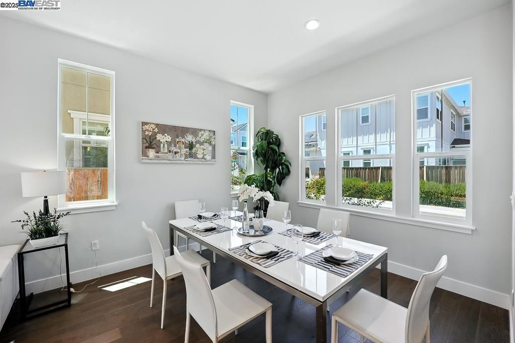 Dining room, Interior, Recessed Lighting, Wood Texture Flooring