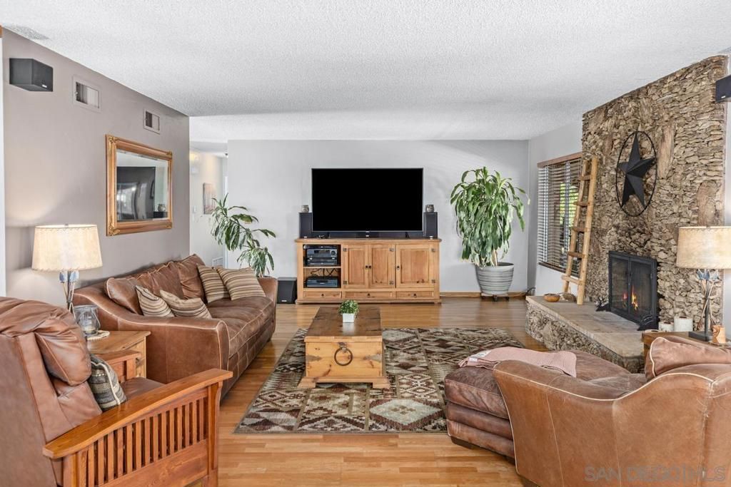 Fireplace, Interior, Living room, Stone Walls, Wood Texture Flooring