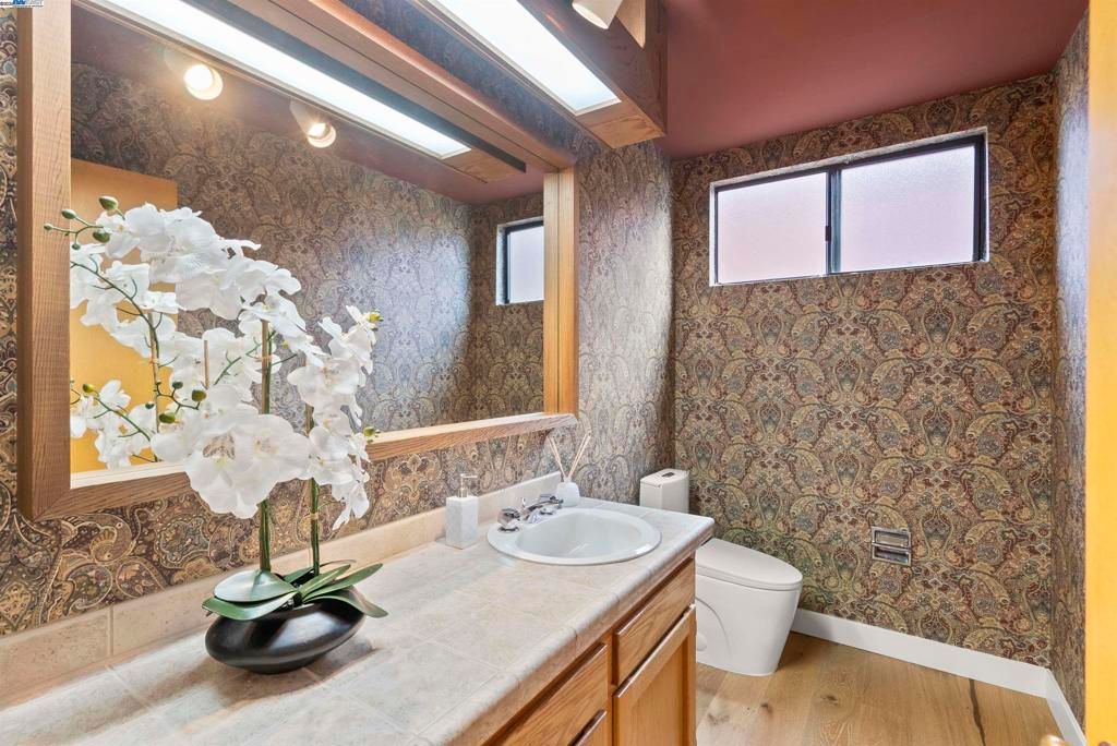 Bathroom, Interior, Tile Countertops, Wood Texture Flooring