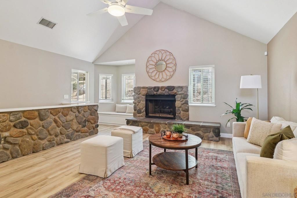 Fireplace, Interior, Living room, Stone Walls, Wood Texture Flooring