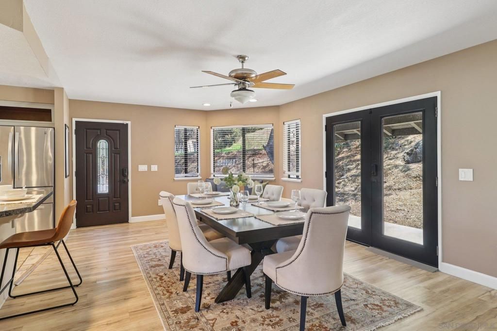 Dining room, Interior, Living room, Recessed Lighting, Wood Texture Flooring