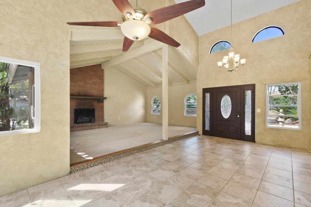 Chandelier, Fireplace, Interior