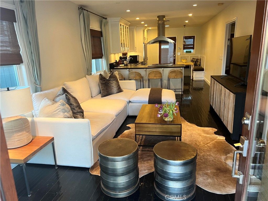 Interior, Kitchen, Living room, Recessed Lighting, Stainless Steel Appliances, Wood Texture Flooring