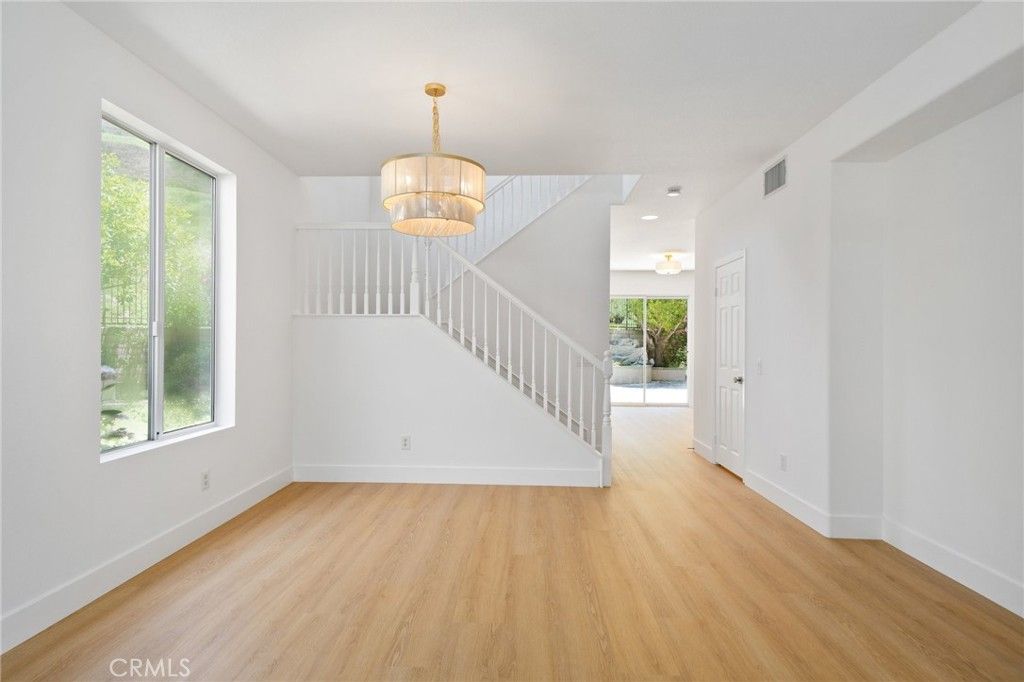 Empty room, Interior, Pendant Lights, Recessed Lighting, Wood Texture Flooring