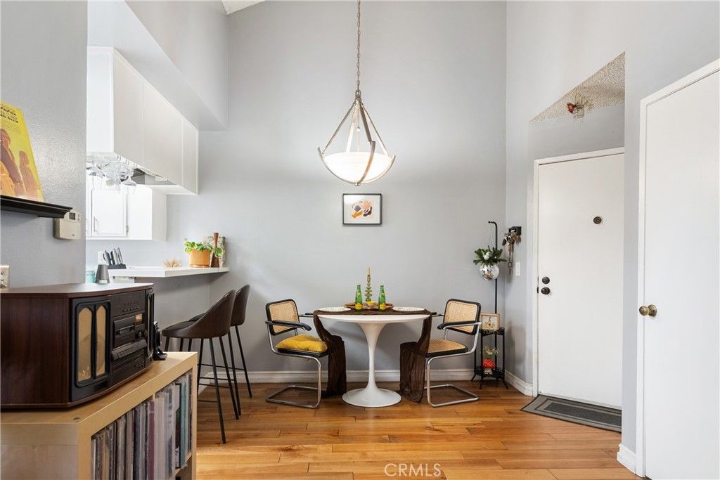 Dining room, Interior, Pendant Lights, Wood Texture Flooring