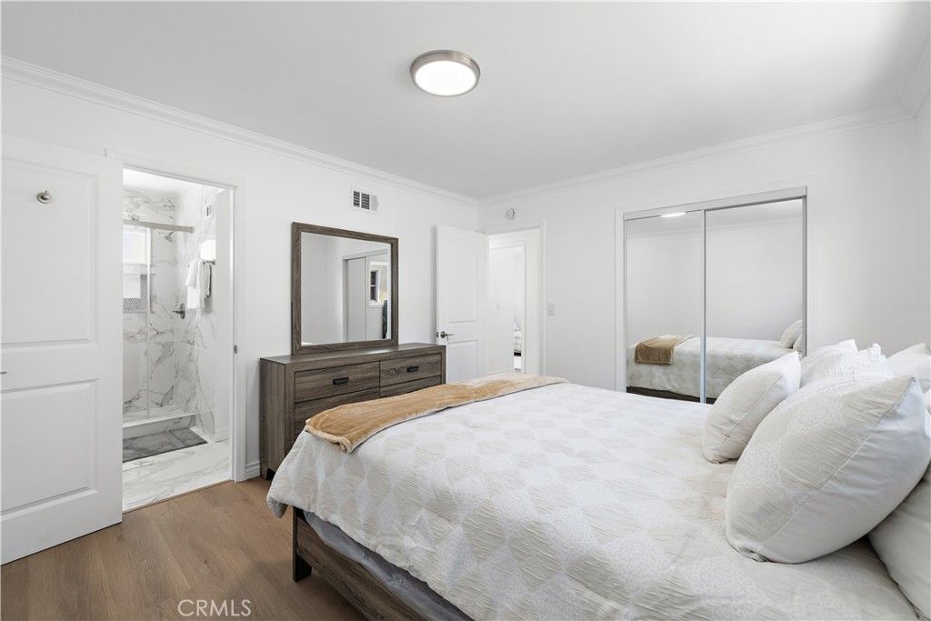 Bathroom, Bedroom, Glass Shower, Interior, Marble, Marble Walls, Wood Texture Flooring