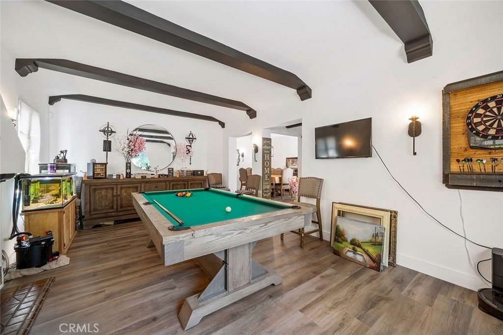 Billiard Table, Game Room, Interior, Wooden Beams, Wood Texture Flooring