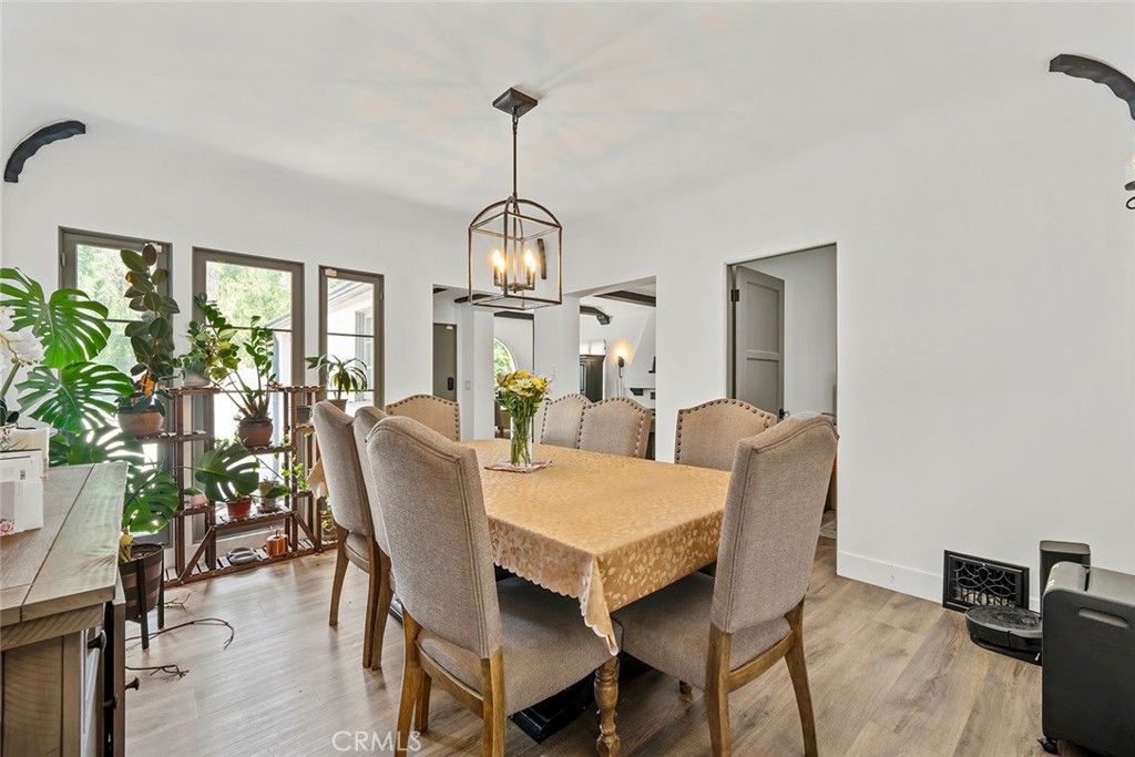 Dining room, Interior, Pendant Lights, Wood Texture Flooring