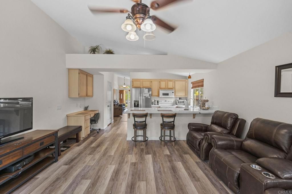 Home Theatre Room, Interior, Kitchen, Living room, Stainless Steel Appliances, Wood Texture Flooring