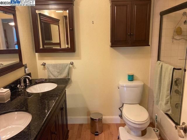 Bathroom, Dual Sink Vanities, Glass Shower, Interior, Wood Texture Flooring