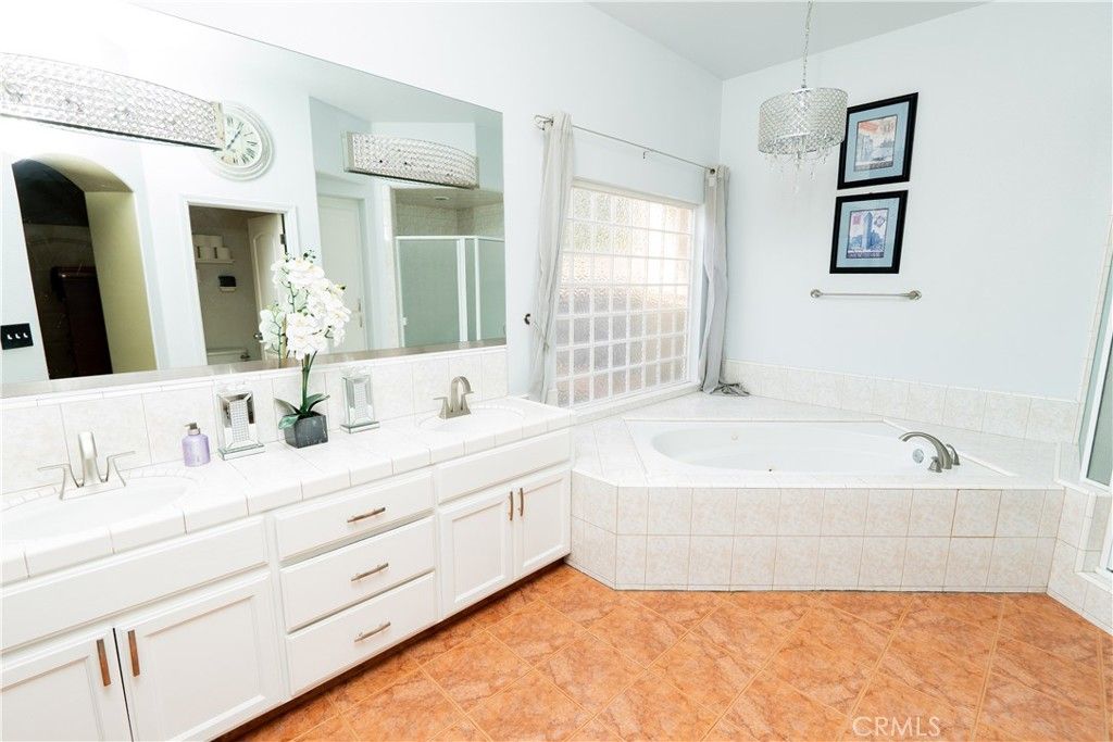 Bathroom, Dual Sink Vanities, Interior, Pendant Lights, Tile Countertops