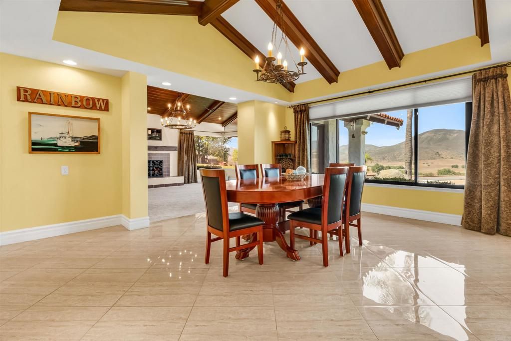 Chandelier, Dining room, Interior, Recessed Lighting, Wooden Beams