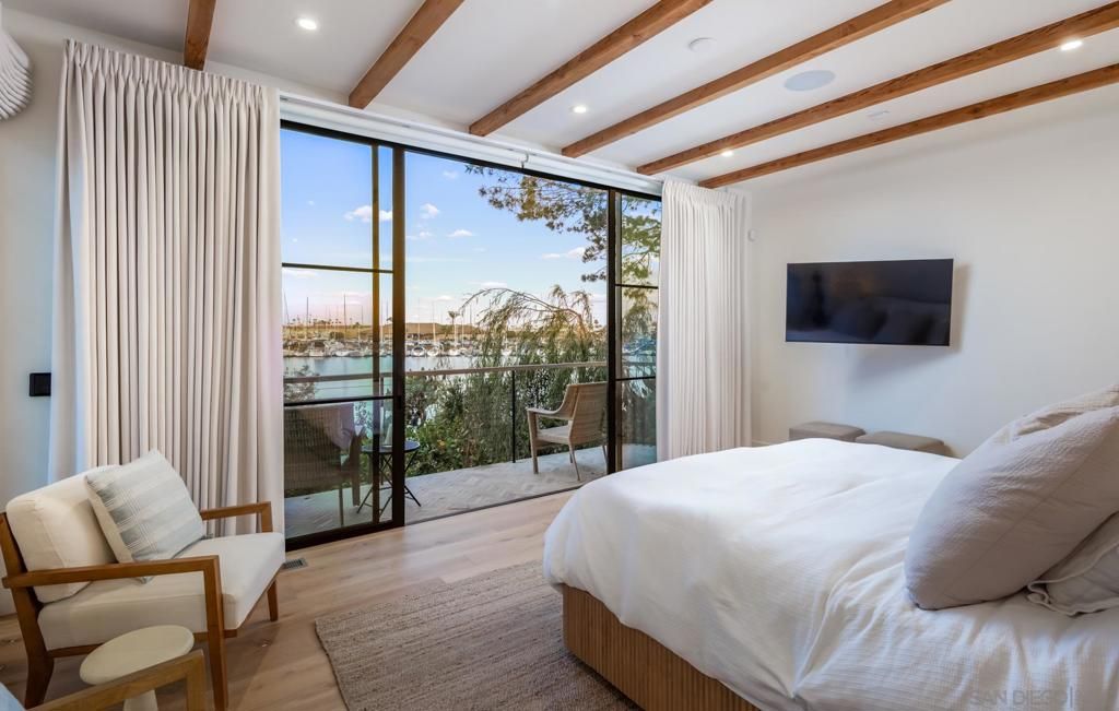Bedroom, Interior, Recessed Lighting, Water, Wooden Beams, Wood Texture Flooring